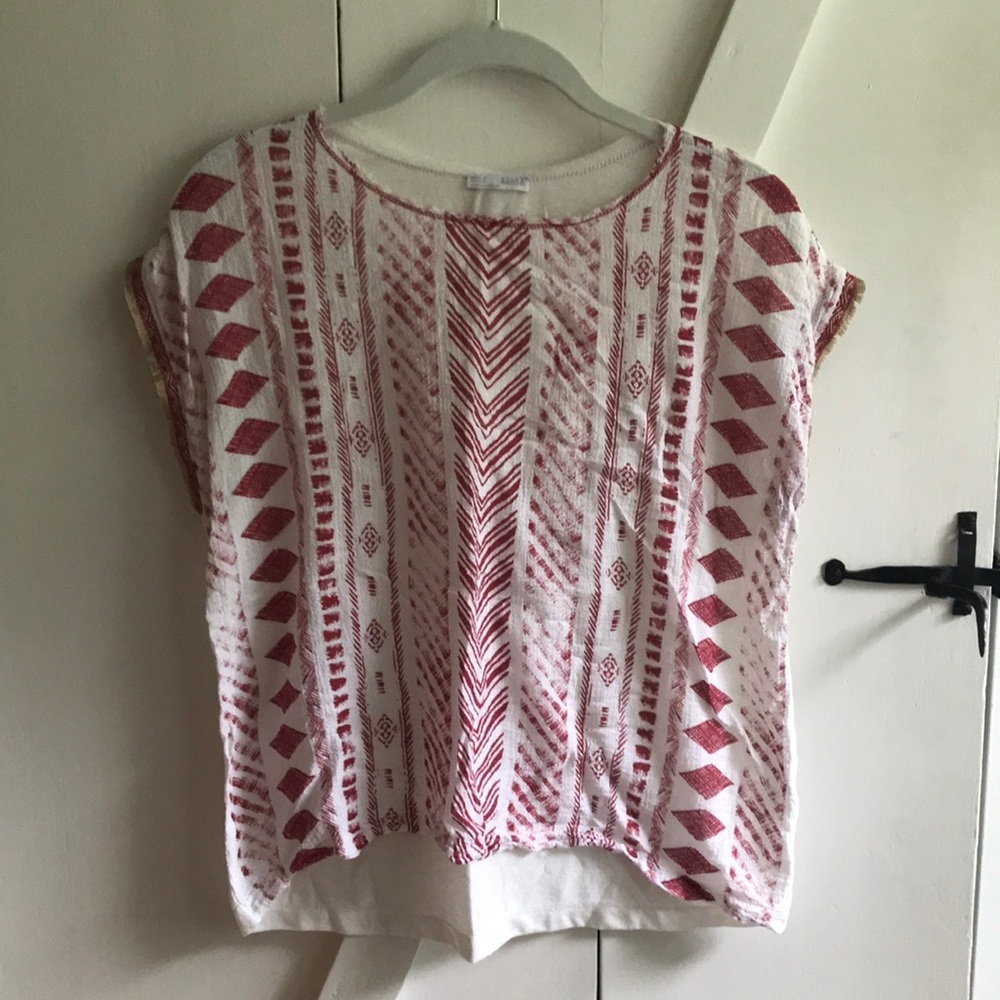 Zara Boho T-Shirt Top - Red and Cream  Sm